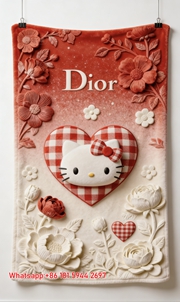 Dior Hello Kitty Checkered Heart Floral Flannel Sofa Throw Blanket D249